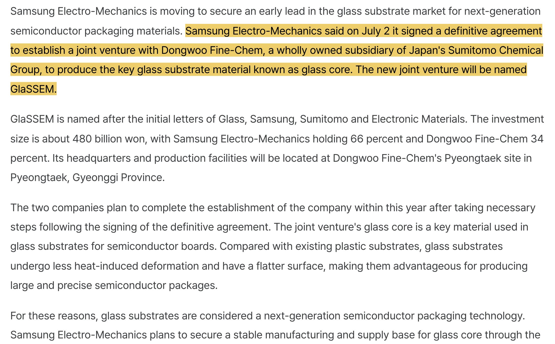 原 X 帖附图,显示 GlaSSEM 合资公司信息